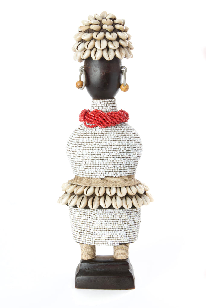 Limited Edition Beaded Namji Doll in White with Red Necklace
