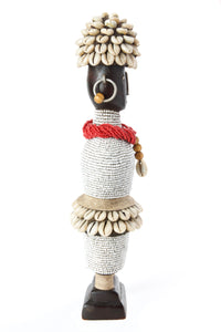 Limited Edition Beaded Namji Doll in White with Red Necklace