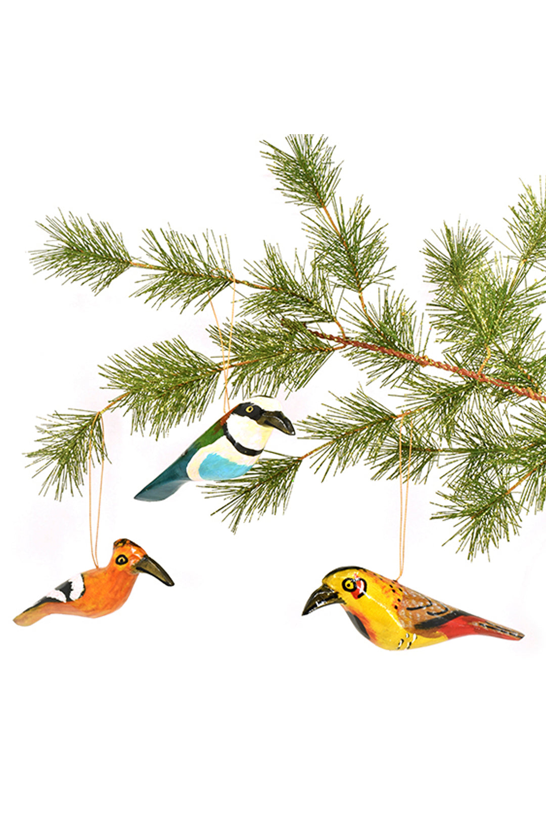 Set of Three Hand-Painted Bird Ornaments
