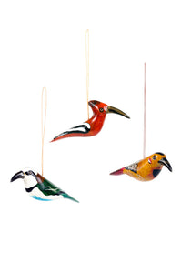 Set of 3 Hand-Painted Bird Ornaments