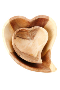 Set of Two Olive Wood Heart Serving Bowls Default Title