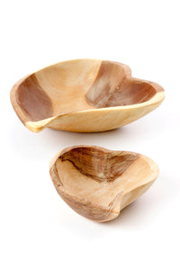 Set of Two Olive Wood Heart Serving Bowls Default Title