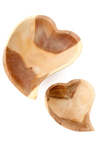 Set of Two Olive Wood Heart Serving Bowls Default Title
