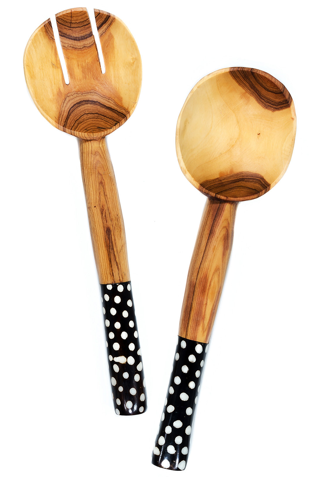 African Wood Salad Servers with Dotted Batik Handles Default Title