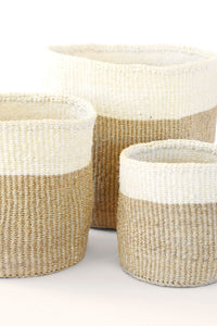 Set of 3 Beige and Cream Twill Sisal Nesting Baskets