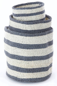 Set of 3 Sisal Bins with Dove Gray Stripes