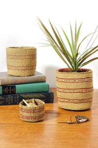 Set/3 Petite Caramel Sisal Baskets with Colorful Beads Default Title