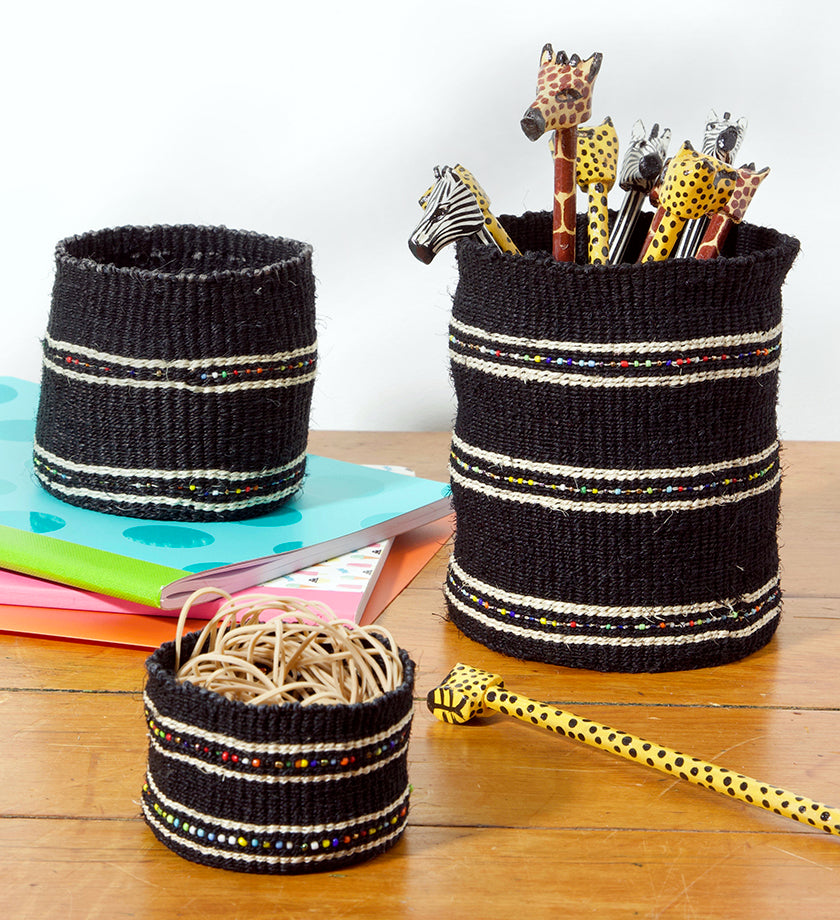 Set/3 Petite Licorice Sisal Baskets with Colorful Beads