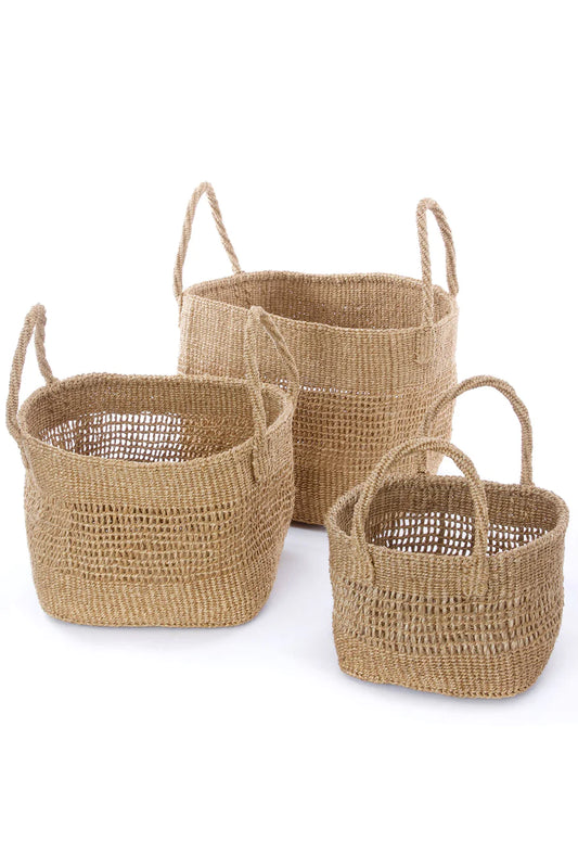 Set of 3 Open Weave Khaki Sisal Nesting Baskets