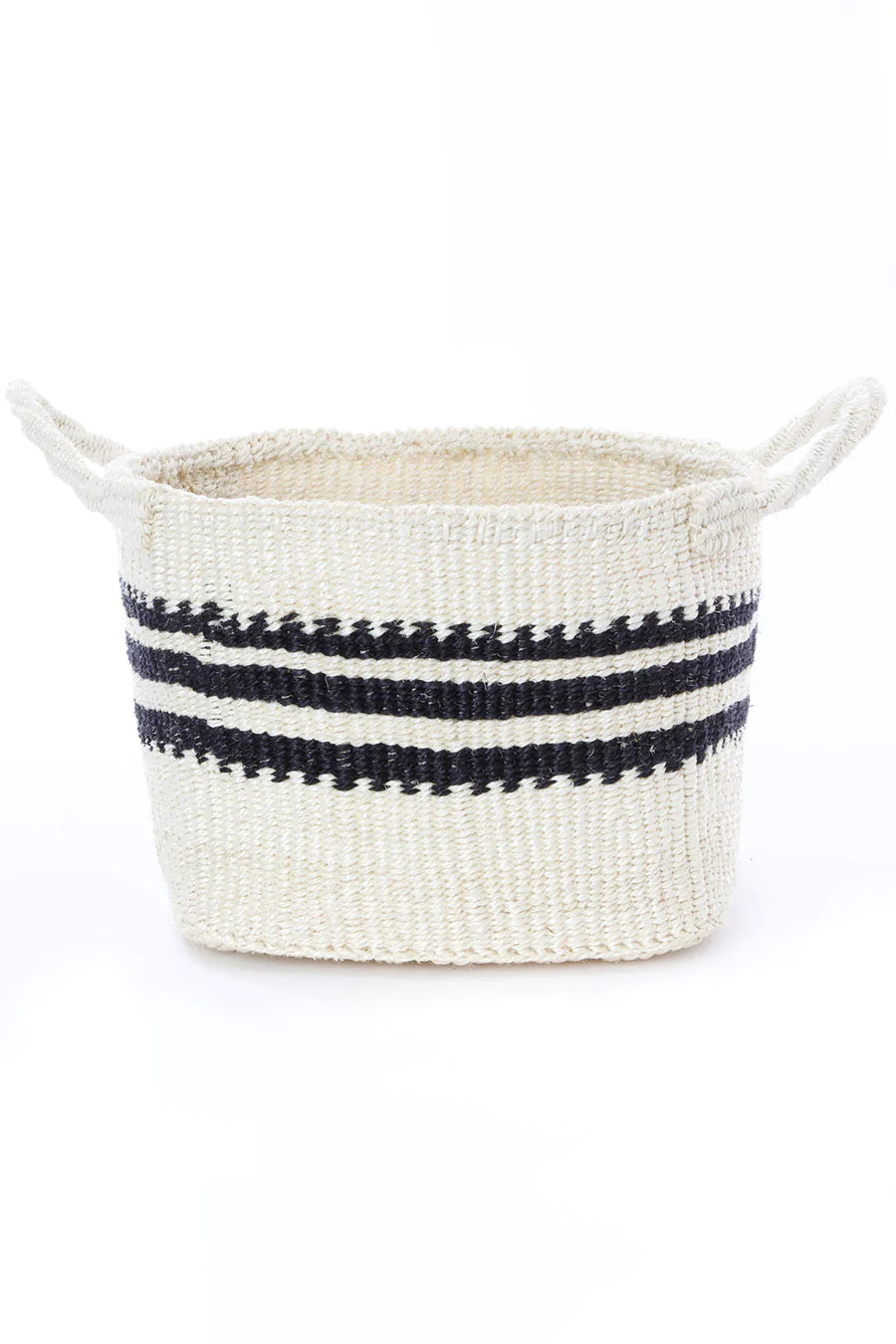 White Square Bottom Sisal Fruit Basket with Black Stripes