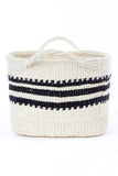 White Square Bottom Sisal Fruit Basket with Black Stripes