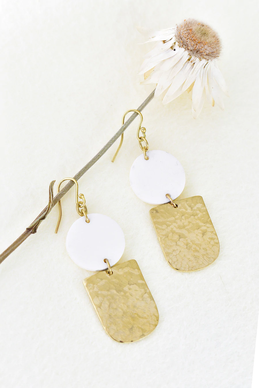 Brass and Cow Bone Inverse Earrings