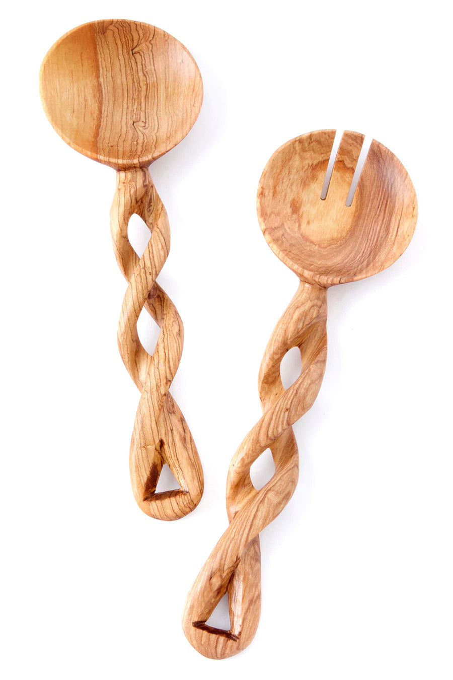 Spiral Handle Olive Wood Salad Servers