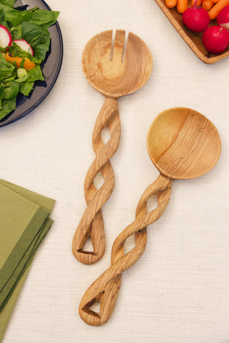 Spiral Handle Olive Wood Salad Servers