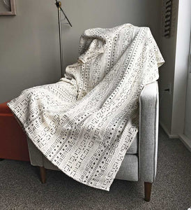 White Mudcloth Throw Blanket - Home Decor Handmade in Africa - Swahili Modern - 3