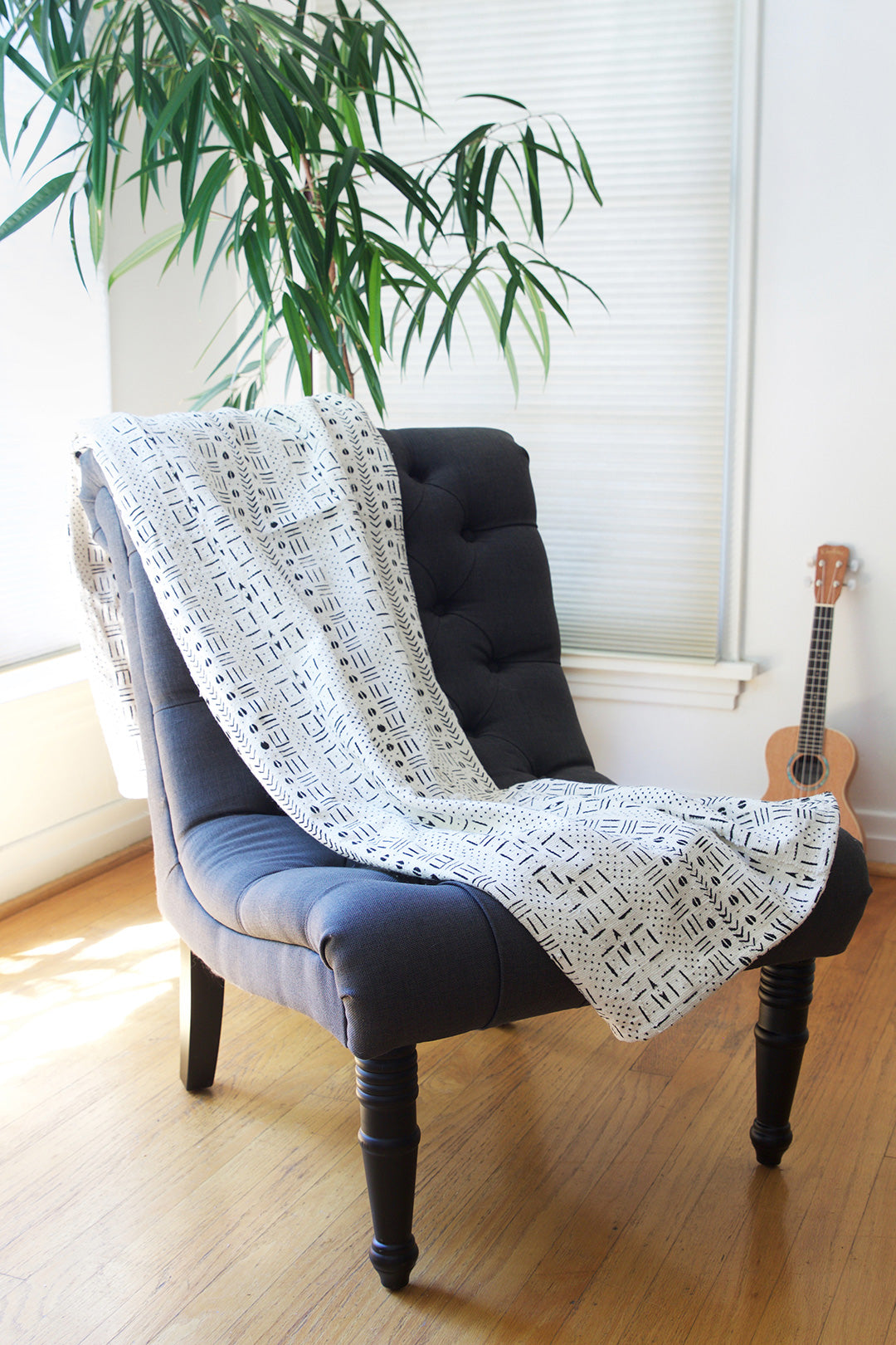 White Handmade Mudcloth Blanket from Mali Default Title