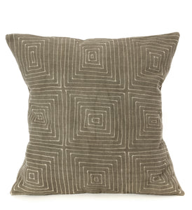 Gray Ségou Squares Mud Cloth Throw Pillow