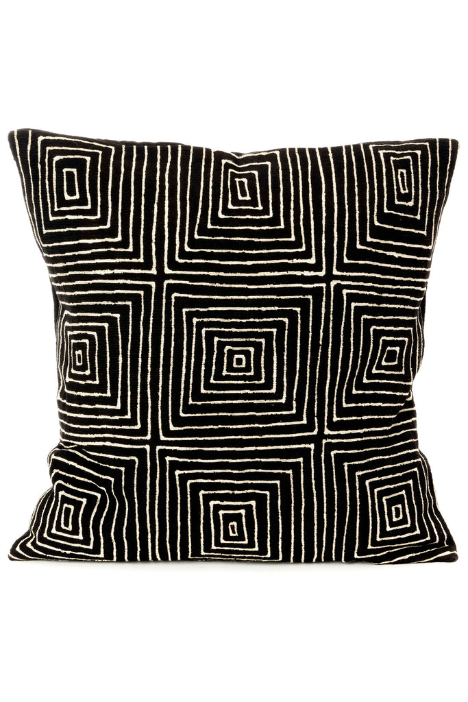 Handmade Modern Throw Pillows with Insert Black White Velvet 16x16 in - Black/White