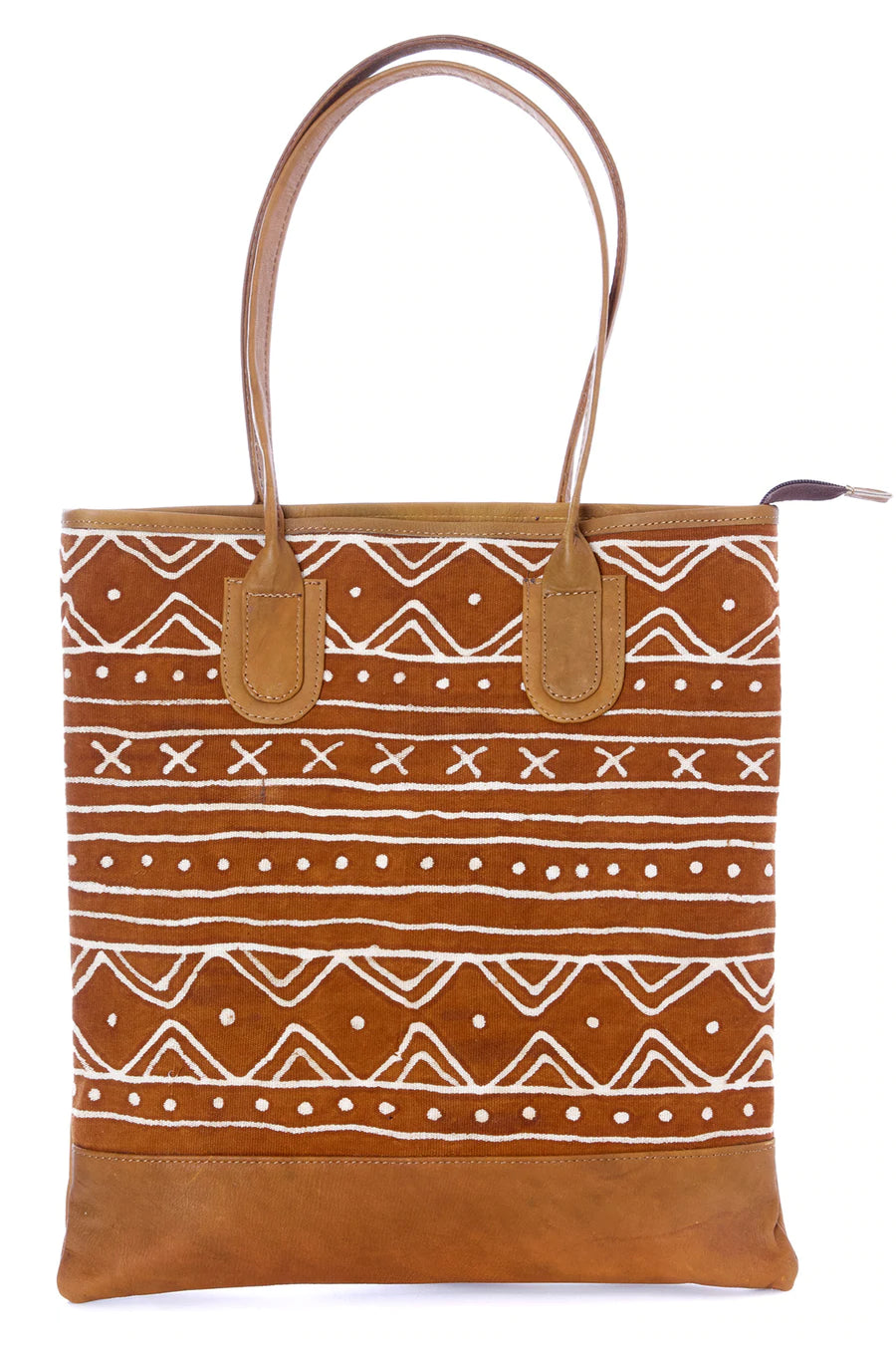 Brown & White Mod Mudcloth & Leather Purse