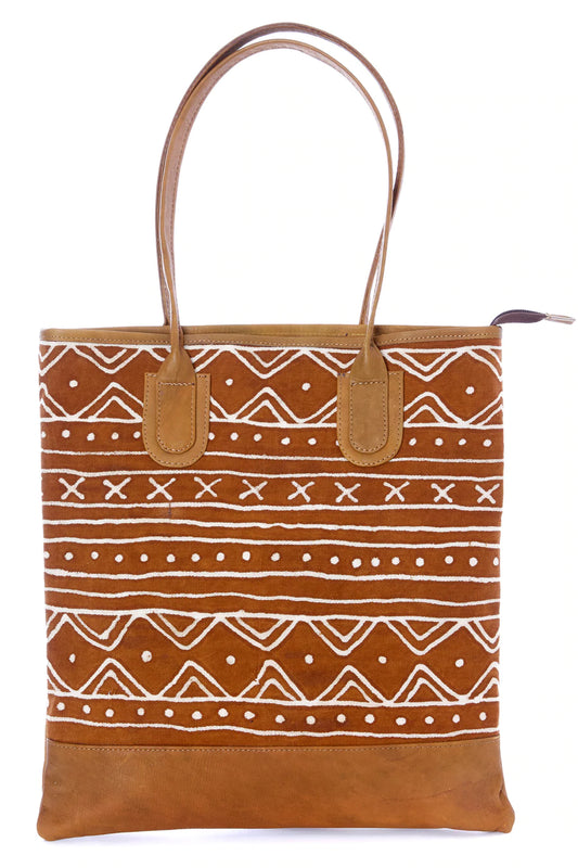 Brown & White Mod Mudcloth & Leather Purse