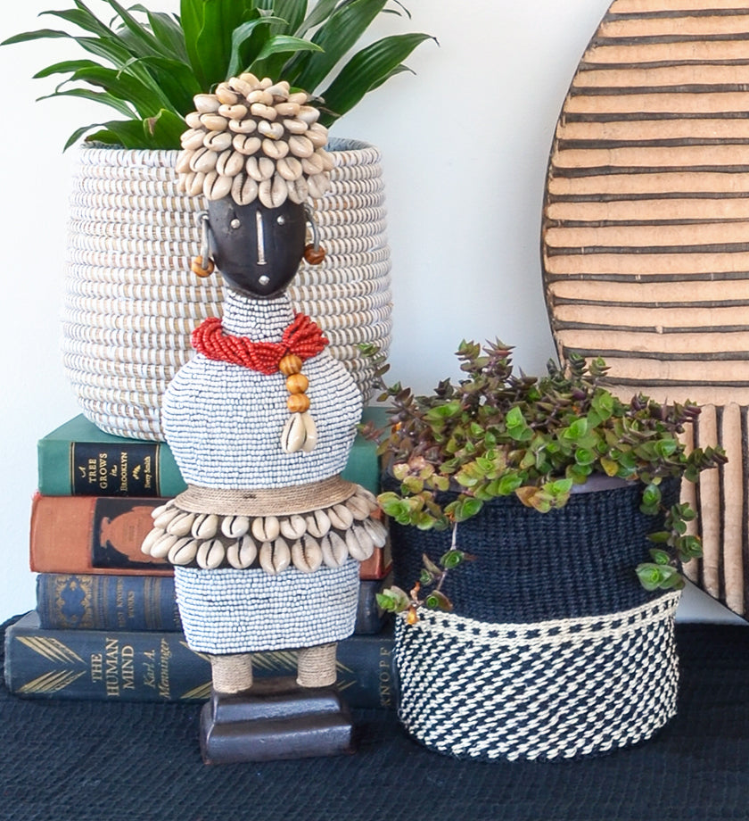 Limited Edition Beaded Namji Doll in White with Red Necklace