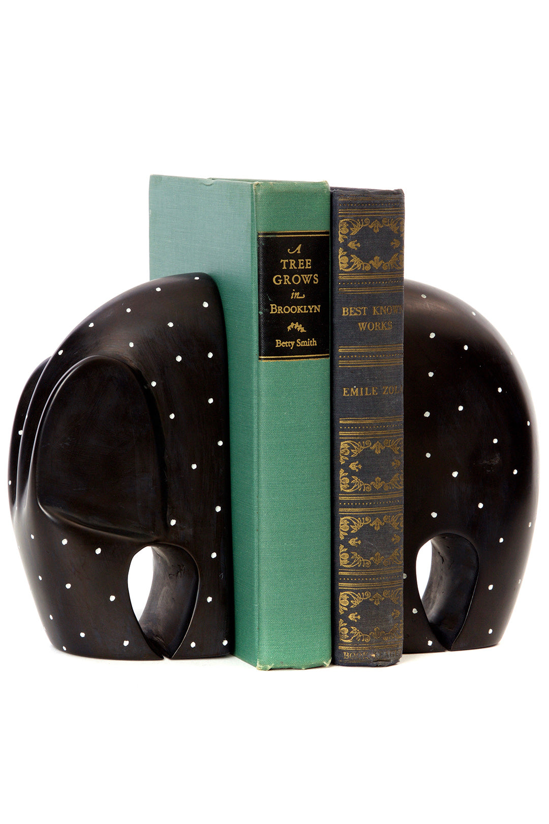 African Black Soapstone Polka Dot Elephant Bookends