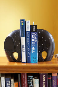 African Black Soapstone Polka Dot Elephant Bookends