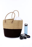 Dark Chocolate Wool and Sisal Handbag with Leather Handles Default Title
