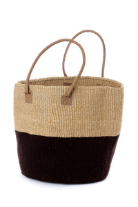 Dark Chocolate Wool and Sisal Handbag with Leather Handles Default Title