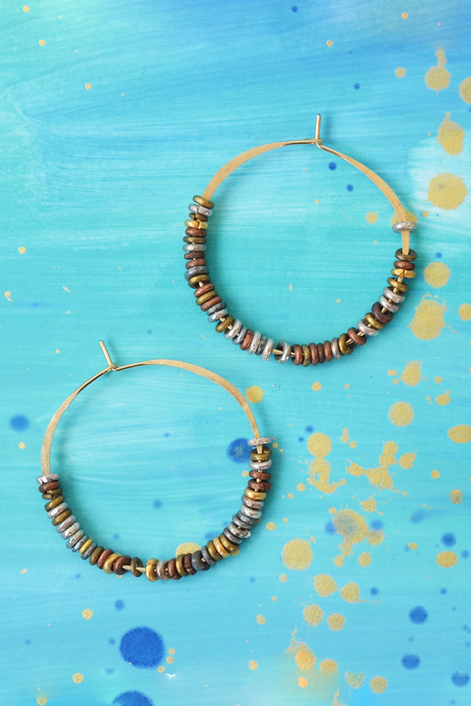 Hammered Hoop Earrings with Mixed Metal Hishi Beads - Small