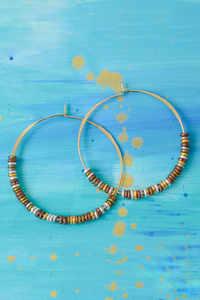Hammered Hoop Earrings with Mixed Metal Hishi Beads - Large