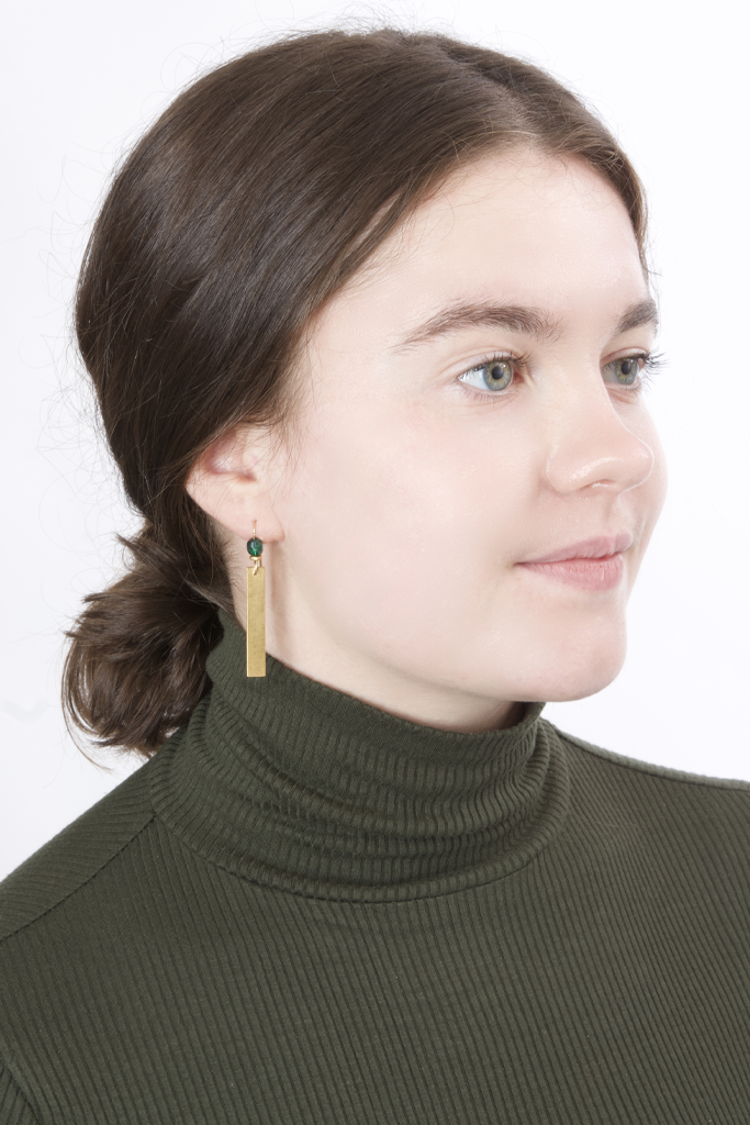 Minimalist Dangle Earring with Green Czech Glass