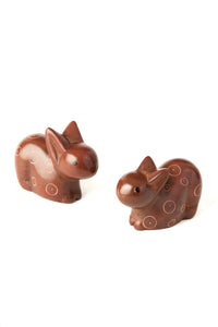 Set of Two Brown Soapstone Baby Bunny Rabbits