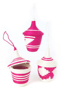 Rwandan Giving Basket Ornament in Pink