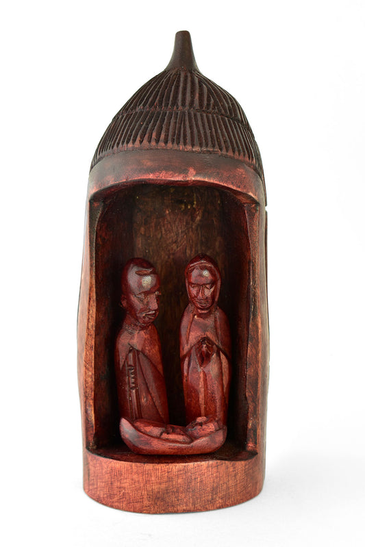 Rwandan Thatched Hut Wooden Nativity Scene