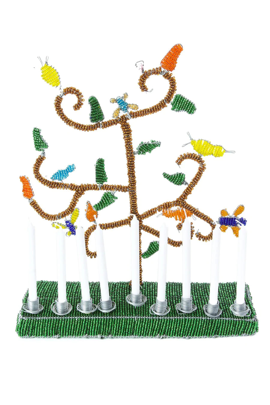 Green African Tree of Life Beaded Hanukkah Menorah