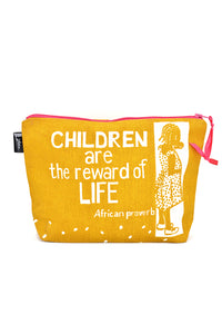 "Children are the Reward" African Proverb Pouch in Yellow or Pink Yellow "Children are the Reward" African Proverb Pouch