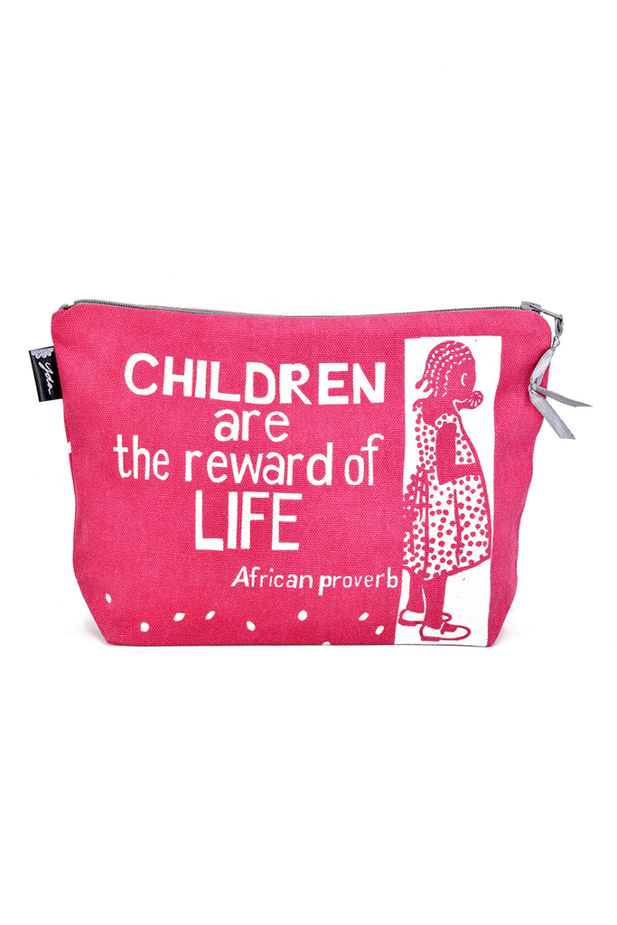 "Children are the Reward" African Proverb Pouch in Yellow or Pink Pink "Children are the Reward" African Proverb Pouch