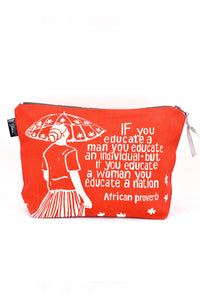 AMELIA HIDING "Educate a Woman" African Proverb Pouch in Lime or Hibiscus Hibiscus "Educate a Woman" African Proverb Pouch