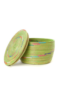 Flat Lidded Spring Basket with Multi Color Swirl Default Title