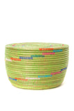 Flat Lidded Spring Basket with Multi Color Swirl