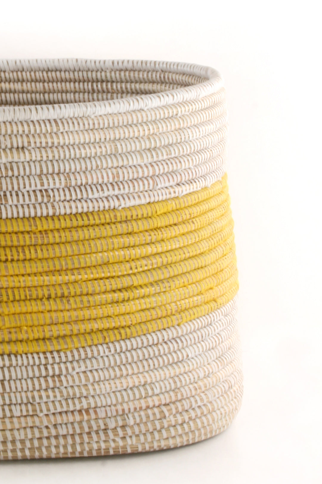 Yellow Stripe on White Senegalese Storage Basket