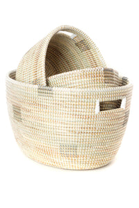 Trio of Nesting Baskets in White with Silver Blocks Default Title