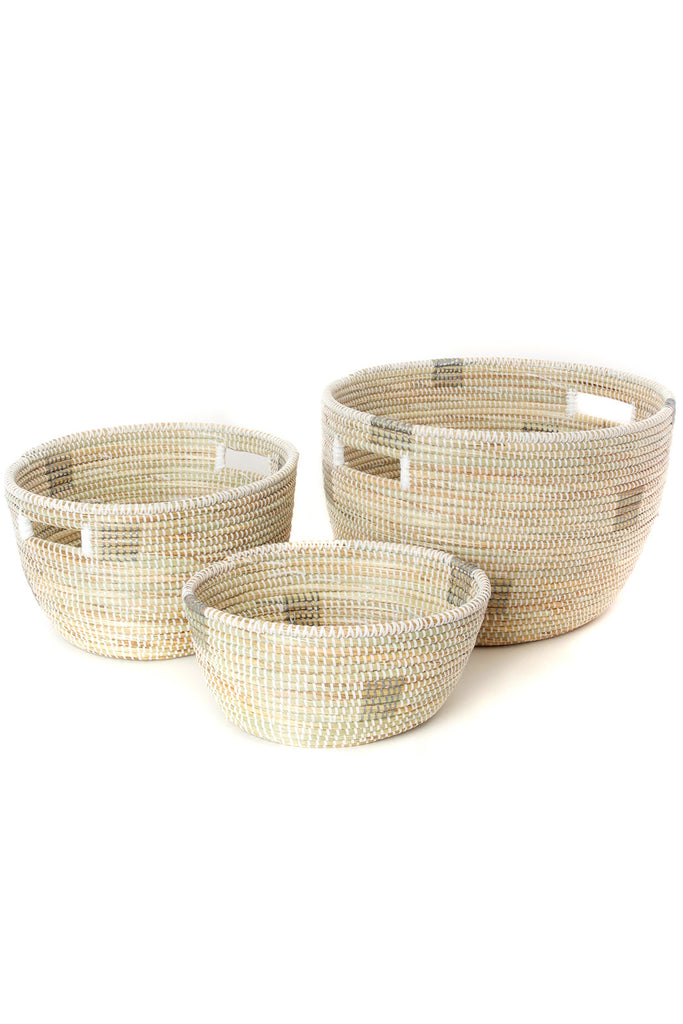 Trio of Nesting Baskets in White with Silver Blocks Default Title