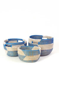 Three Blue Woven African Baskets Default Title