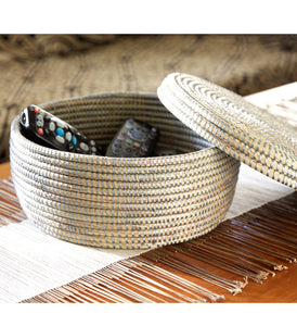 Silver Lidded African Storage Basket