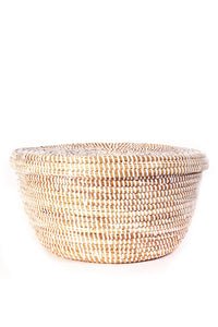White Lidded African Storage Basket