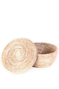 White Lidded African Storage Basket