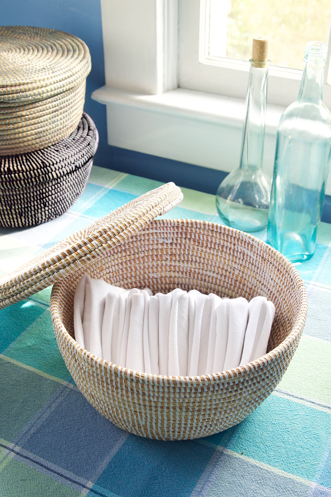 White Lidded African Storage Basket