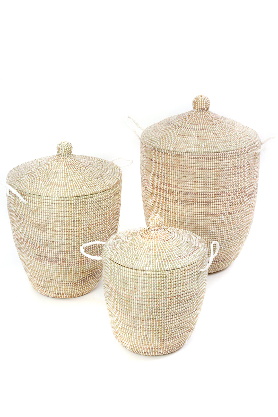 Set of Three Solid White Hamper Baskets